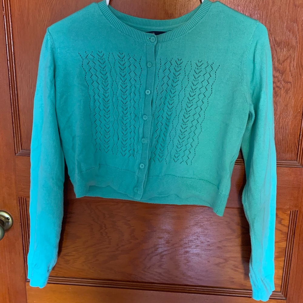 GAP kids teal cropped cardigan